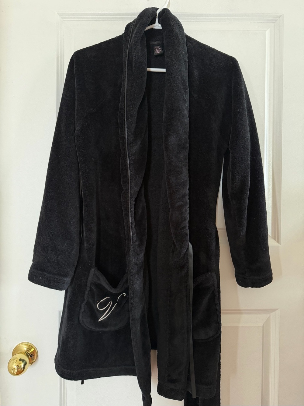 Victoria’s Secret Black Plush Fleece Short Robe - Embroidered Logo (XS/S)